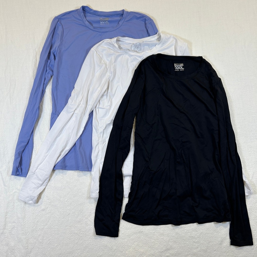 32 Degrees Cool Womens Long Sleeve Shirt Lot of 3 Black White Blue Small S